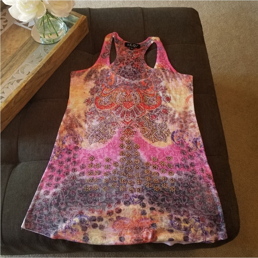 Embellished Colorful Tie-dyed Racerback Tank Top from Italy